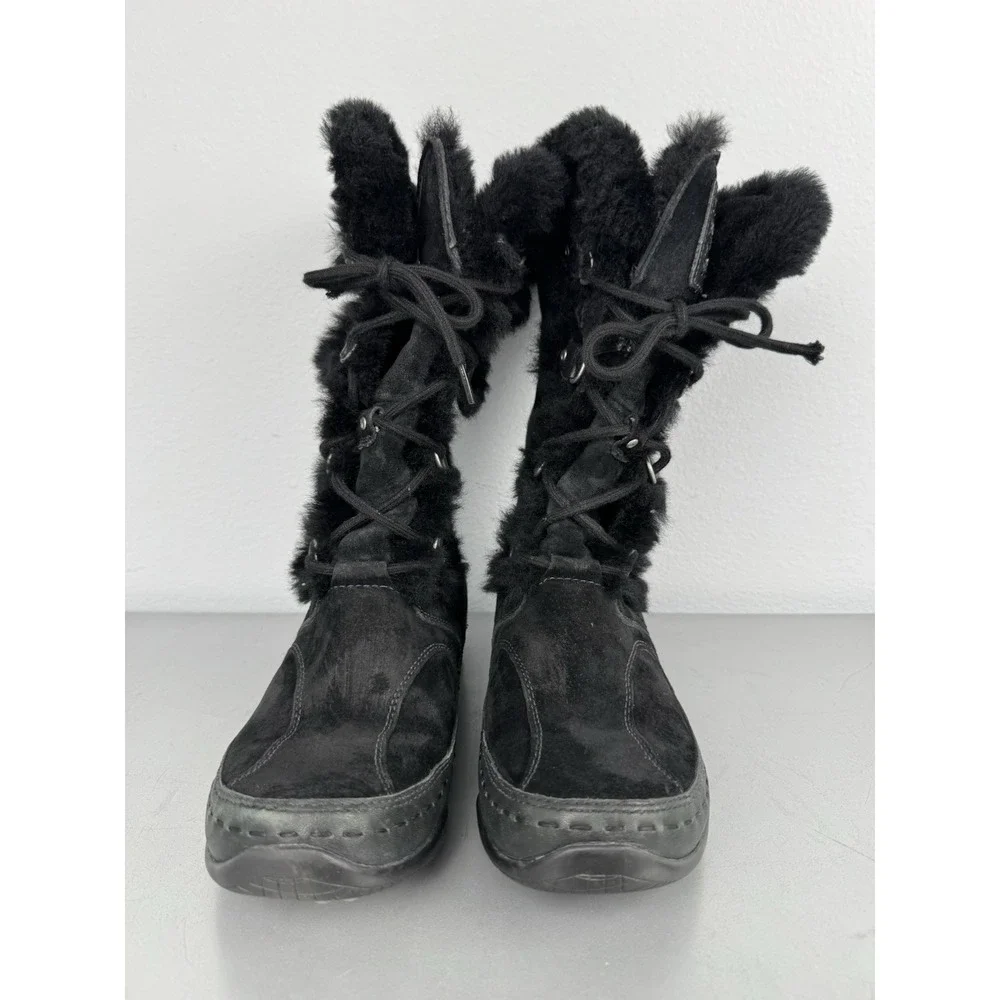 North Face Black Winter Boots Womens‎ 7 Insulated Suede Sheepskin Shearling Snow